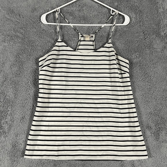 J.CREW Tops - J.Crew Tank Top Women 6 Black White Horizontal Striped Racerback Spaghetti Strap